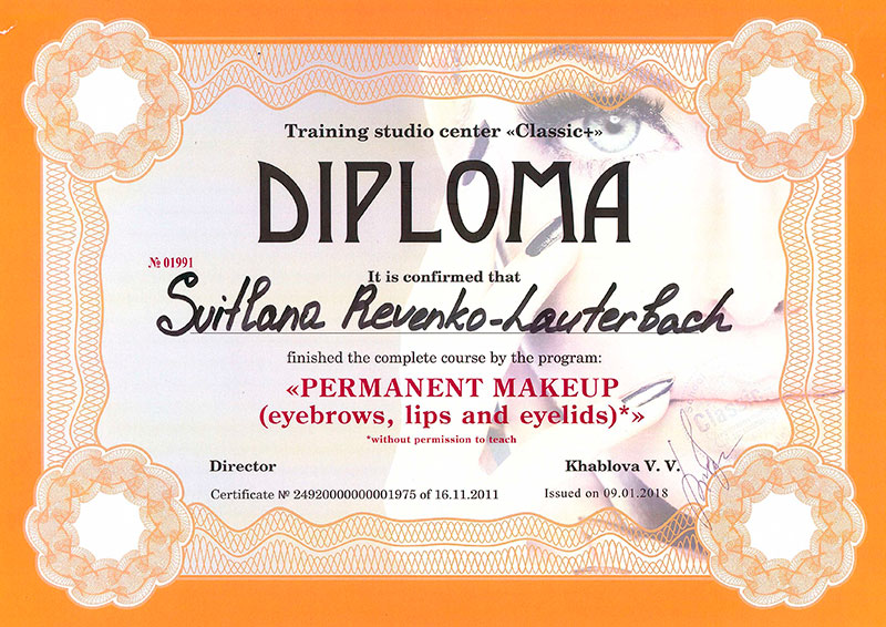 Electra Permanent Make Up Bremen Training Studio Center “Classic” Zertifikat